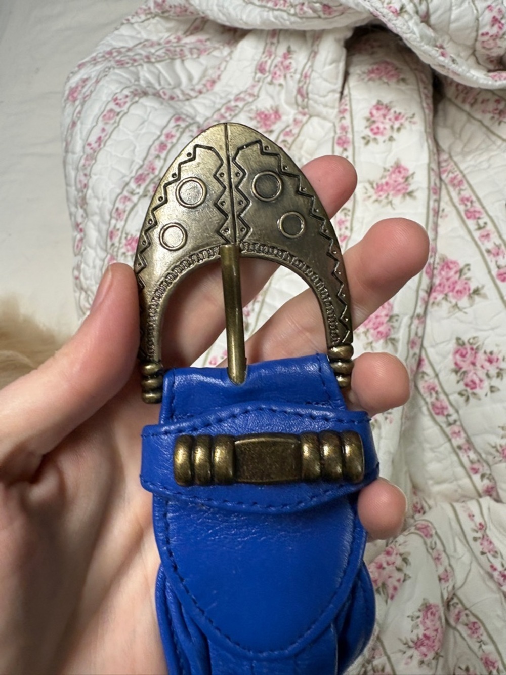 Vintage Blue Leather Belt with 88 Stamped Buckle